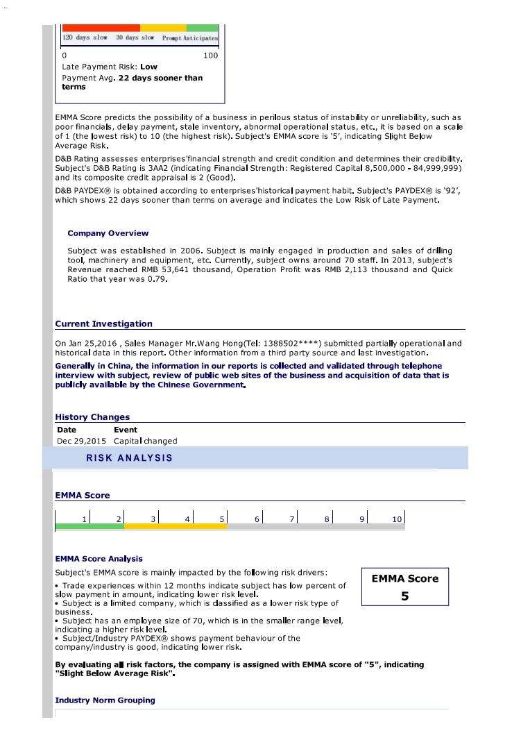 SINODRILLS 3AA2 certificate by D&B